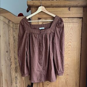 Neuflora | Elegant Red Brown Windowpane Blouse
